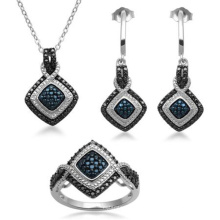 Conjunto de jóias de diamantes em preto e branco 925 Sterling Silver